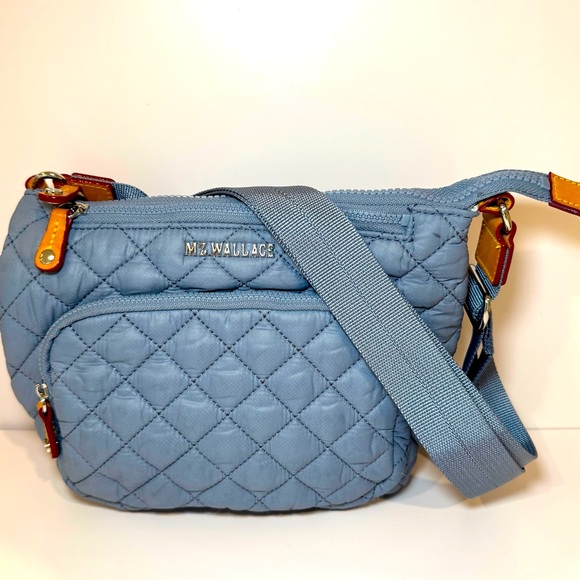 MZ Wallace Metro Scout Deluxe Stone Blue Quilted Nylon Crossbody Bag - Picture 1 of 15